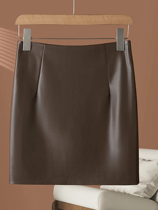 

Женская юбка из натуральной кожи Ning, с высокой талией, А-силуэт, универсальная, для весны, осени и зимы