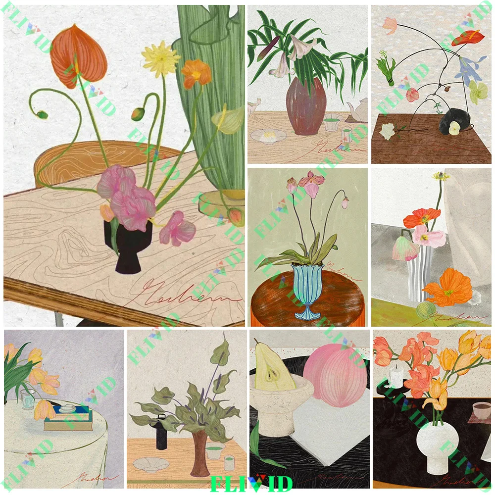 

Pastel - Hued Floral Vase Decorative Paintings Set, Ideal Wall Art for Home & Living Room Aesthetic Upgrade