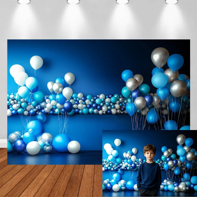 

LS Photography Background Starry Sky Blue White Silver Balloon Decor Birthday Baby Shower Kids Portrait Photo Backdrop Studio