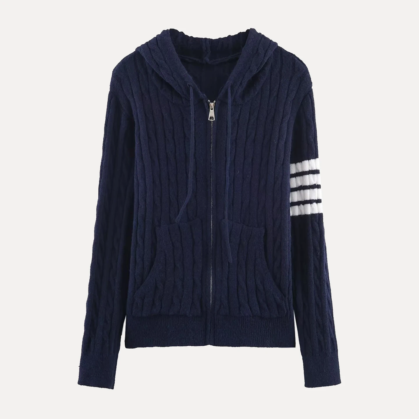 Faionable Casual largo Sve Twist Knit Sudadera con capucha mujer otoño 2025 Z marca suéter tejido Ele Sle patrón de rayas