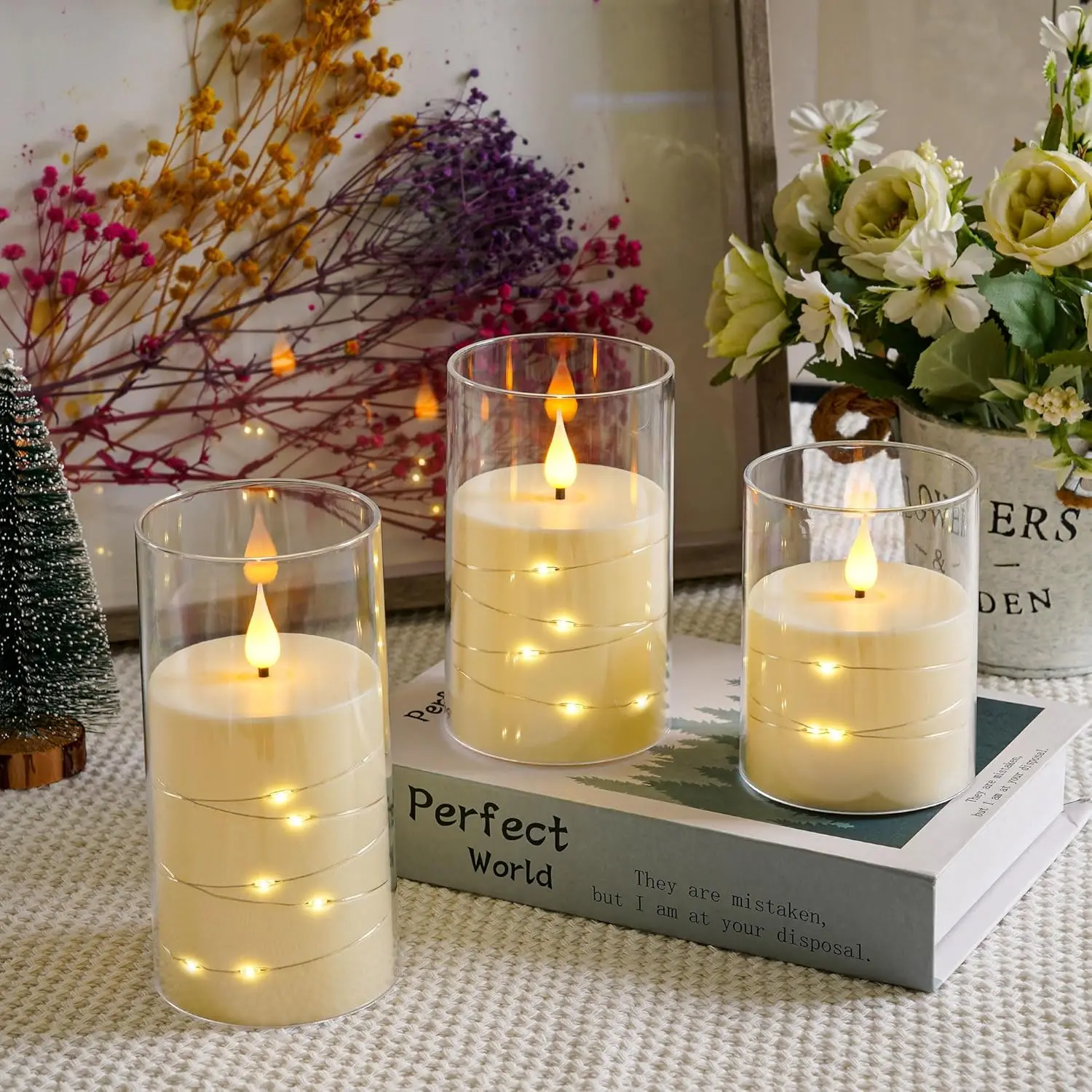 

3 шт. мерцающие беспламенные светодиодные свечи на батарейках, декоративные светильники для домашней атмосферы, свадебной вечеринки, настольные лампы