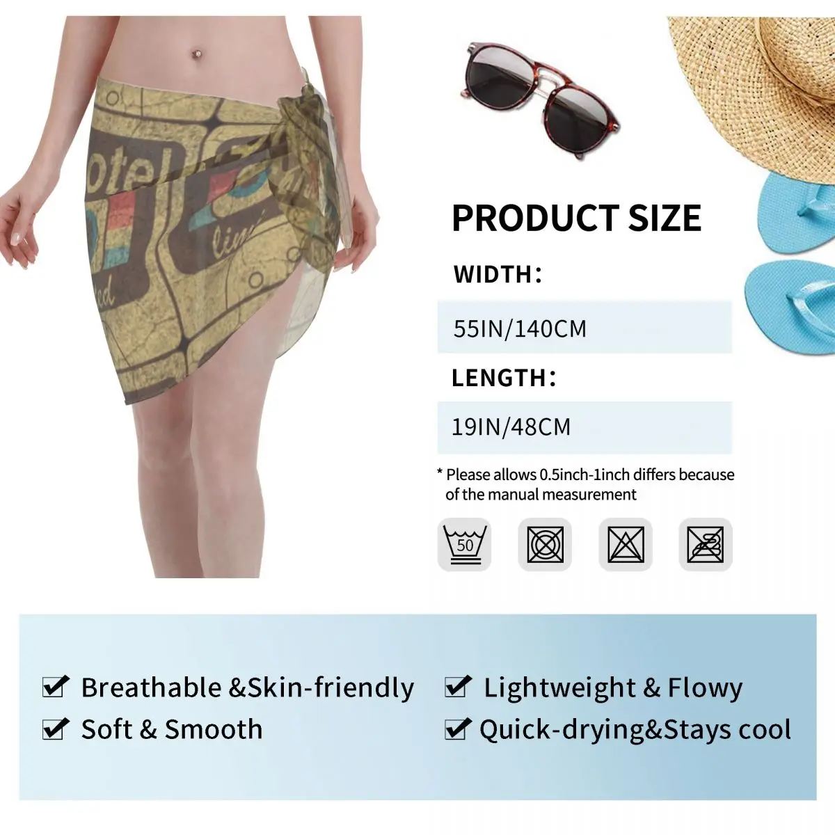 커스텀 도쿄 호텔 빈티지 카세트 비치 비키니 커버 업 랩 시스루 비치 비키니 짧은 스커트 시폰 스카프 커버 업