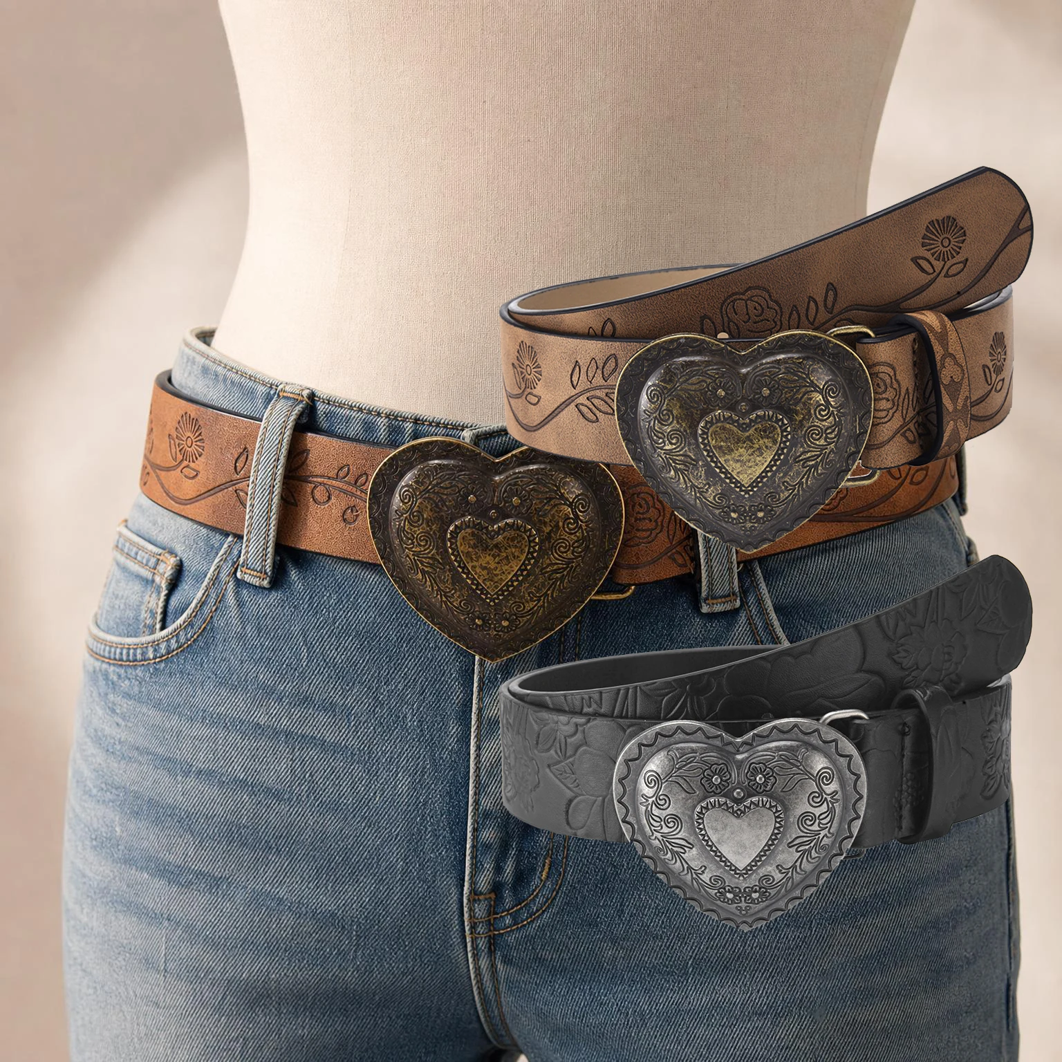 Creative Retro Love Smooth Buckle PU Belt Fashion Matching Women's Jeans Casual Pants High Quality Women's Clothing Accessories