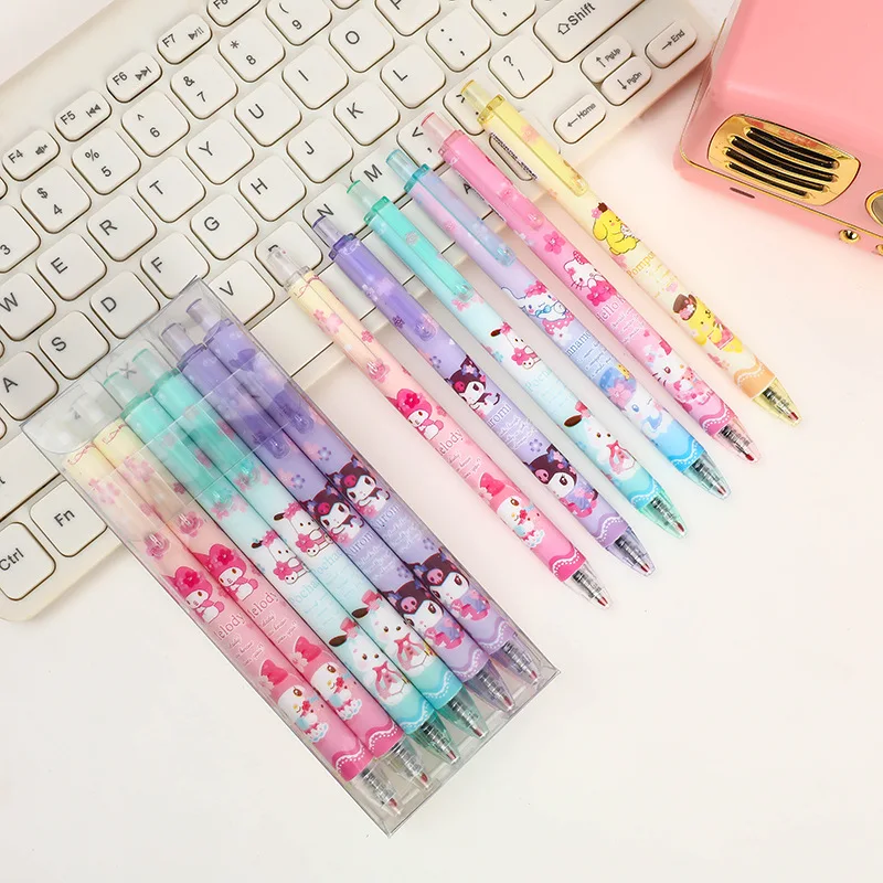 6-72pcs New Cartoon Sanrio Press Pen Ins Cute Press Neutral Pen Black Signature Pen Office Stationery Gift Wholesale