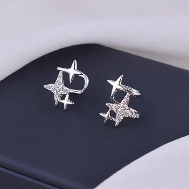 

Real 925 Sterling Silver Mini Zircon Shining Star Clip Earrings for Women Cute Fine Jewelry Minimalist Personality Accessory