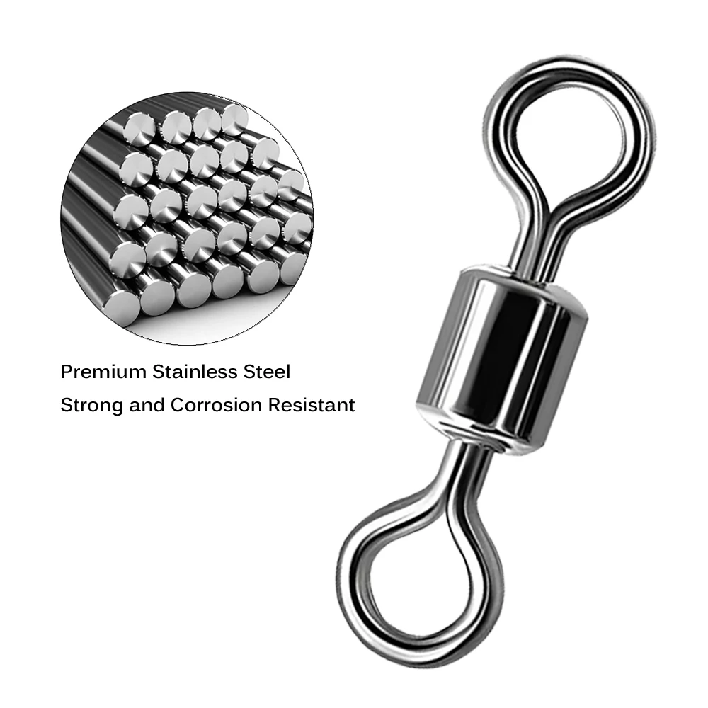 100PCS Stainless Steel Bearing Rolling Connector Rotate Set Saltwater Freshwater Fishing Swivel Tackle Box Lure Line Tool image 3