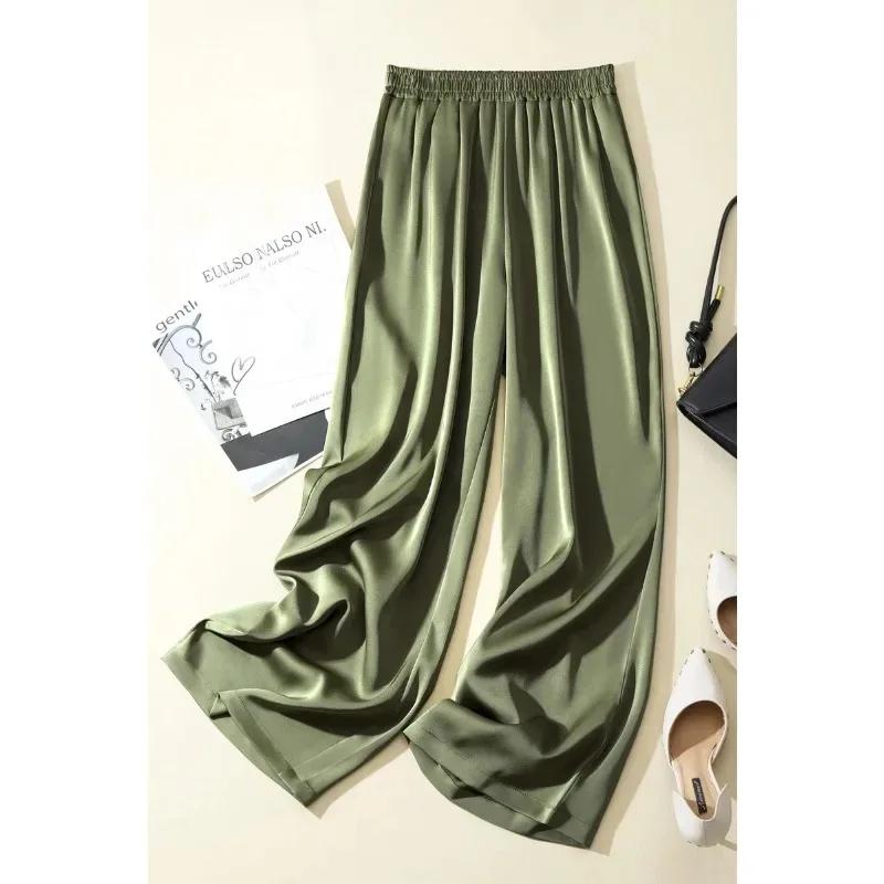 

Summer Women's Pants Silk Satin Loose Casual Solid Color Trousers High Waist Elegant Wide Leg Pants for Women