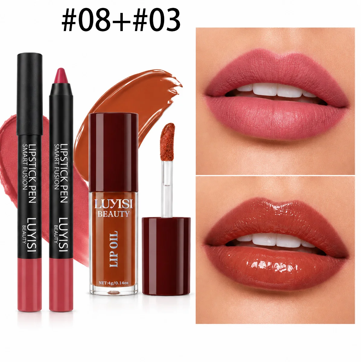 2pcs/Set Lip Makeup:1PC Matte Lip Lipstick+1pc Moisturizing Lip Oil,Texture&Soft Lip Kit,Moisture And Waterproof.Glossy Finish. - view 3