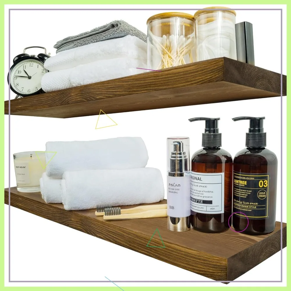 

Набор из 2-х деревянных полок в рустикальном стиле, цвет темный орех, 24x6.7x1.25 дюймов, для ванной, гостиной, спальни, кухни, декора в стиле фермерского дома