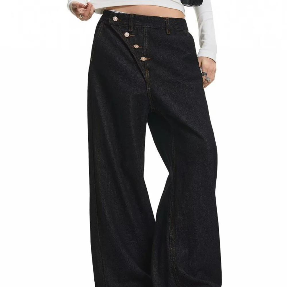2026 Autumn New Style Unisex Asymmetrical Jeans American Retro Fashion Trendy High Street Casual Loose Fit Neutral Bottoms