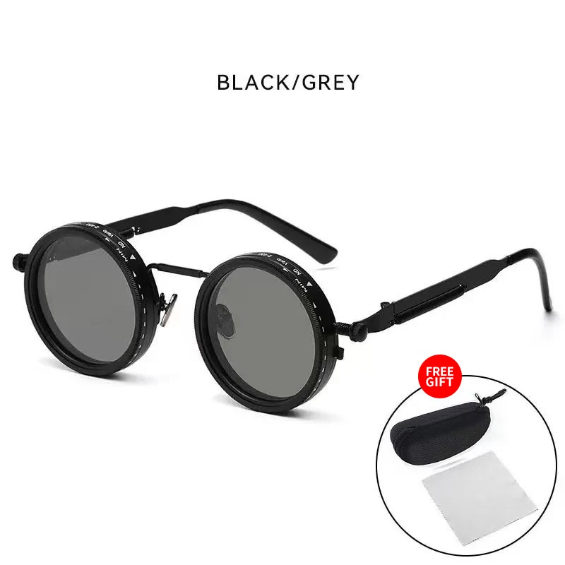 Gepolariseerde Ronde Zonnebril ND9 Verstelbare Dimmen Zonnebril Steampunk Mannen Vrouwen Retro Punk Vissen Brillen Outdoor Met Case