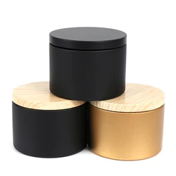 Imitation Wood Lid 200ml Candle Jar With Reduced Lid Cake Jar Storage Iron Box Storage Tank Wood Grain Lid Cosmetics Pot Tea Box