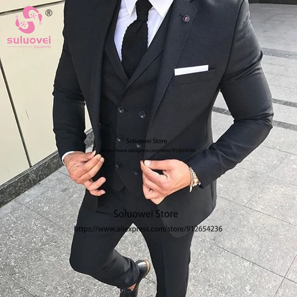 

Fashion Casual Suits For Men Slim Fit 3 Piece Jacket Vest Pants Set Male Business Blazer Formal Groom Wedding Notch Lapel Tuxedo