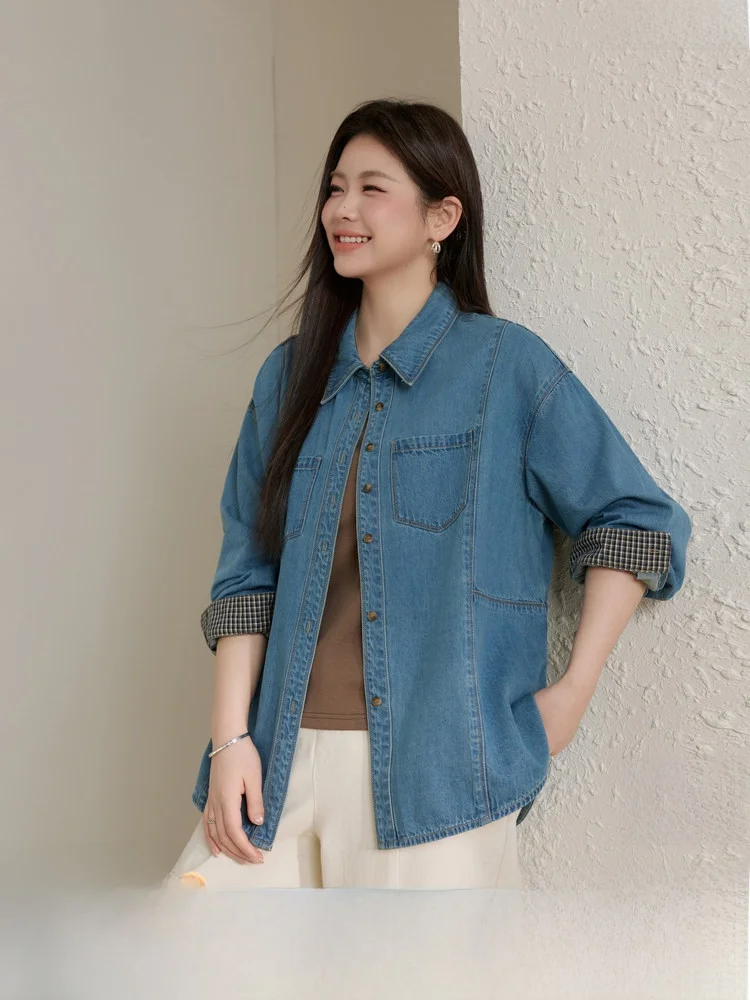 

Versatile Oversized Shirt Sleeve Patchwork Design Spring Fashion New Arrival for plus Size Women Comfortable Cotton Blend
