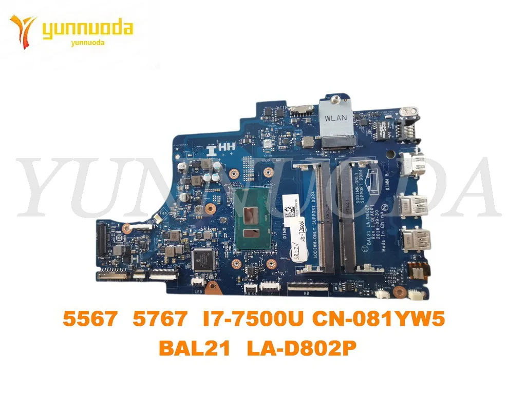 Original for DELL Inspiron 5567 5767  laptop motherboard 5567  5767  I7-7500U CN-081YW5  BAL21  LA-D802P tested good free shippi