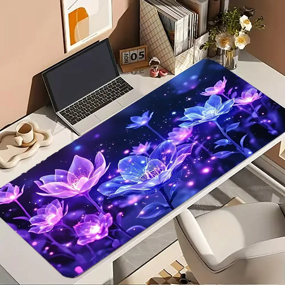 Purple  Fantasy Flower Butterfly Large Mouse Pad, Starry Night Galaxy Pattern Desk Mat, Non‑Slip Rubber mouse pad mouse pad
