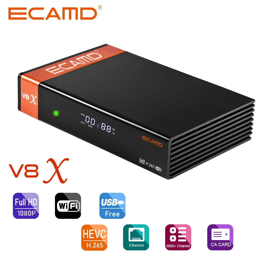 ECAMD V8X DVB-S/S2/S2X Satellite Receiver, VCM/ACM/multistream, Support Built in 2.4G WIFI CA card  slot Unicable,stock in spain