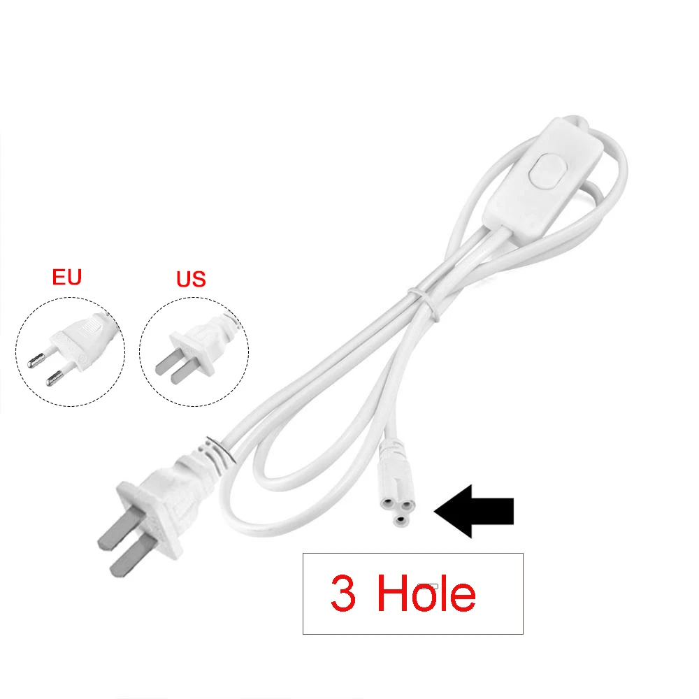 2Hole 3Hole ON/OFF Switch Cable T5 Light Tube/UV Lamp Power Supply Charging Connection Extension Wire Connector Cord EU US Plug