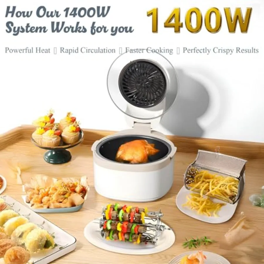 مقلاة هوائية قابلة للدوران 8 في 1 مجموعة فرن محمصة 7.5QT مقلاة هوائية زجاجية كبيرة سريعة تكنولوجيا الهواء الساخن طباخ ذكي بحجم عائلي M #5