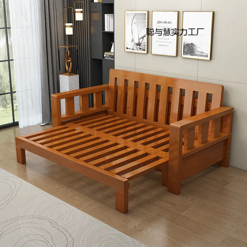 

Solid wood sofa bed foldable single double living room multi-function dual-purpose small apartment expansion bed modern simple s
