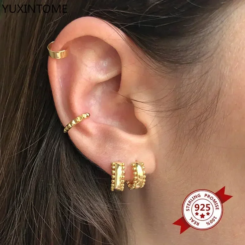 Pendientes geométricos de Plata de Ley 925 para mujer, aretes de aro de viento de Metal, minimalistas, joyería de perforación a la moda