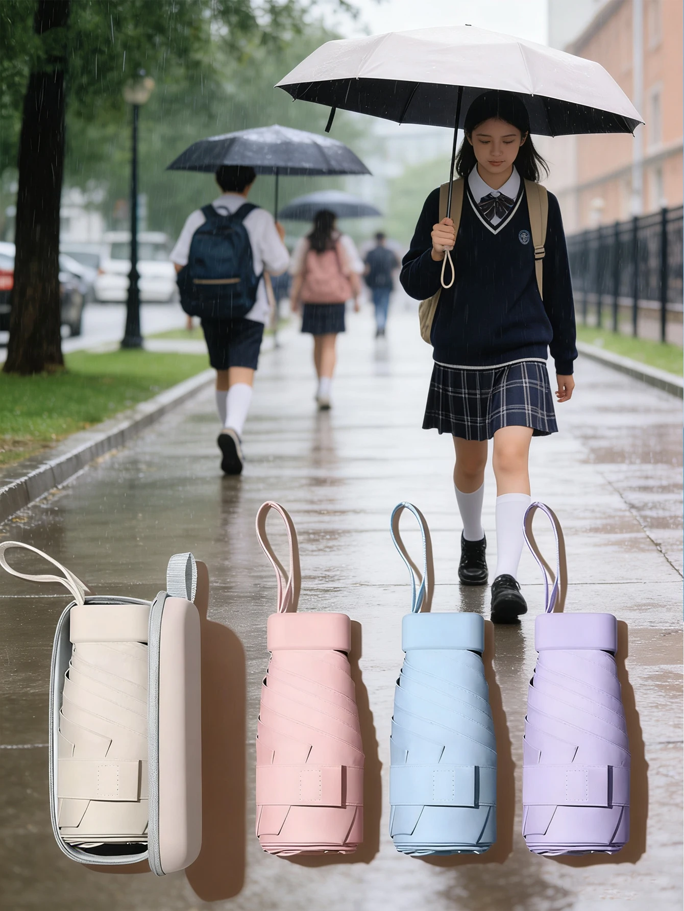 Mini Guarda-Chuva Compacto para Mulheres, Leve, Dobrável em 5 Partes, Proteção Contra Sol e Chuva, Inclui Bolsa de Cartão, Guarda-Chuvas Pequenos Portáteis