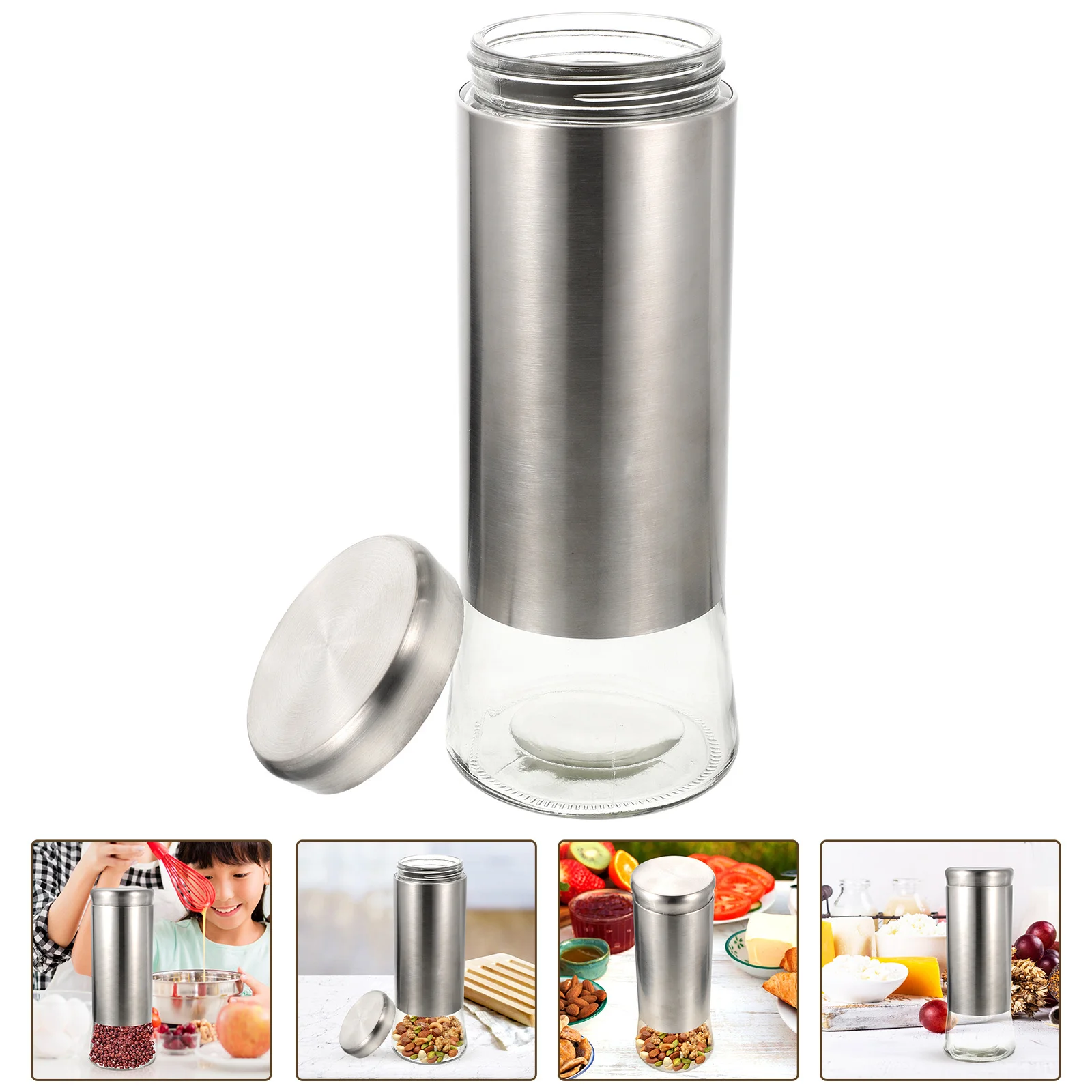 

Airtight Glass Food Storage Containers with Stainless Steel Lid Set for Pantry Organization Herbs Nuts Grains Jars Sealed