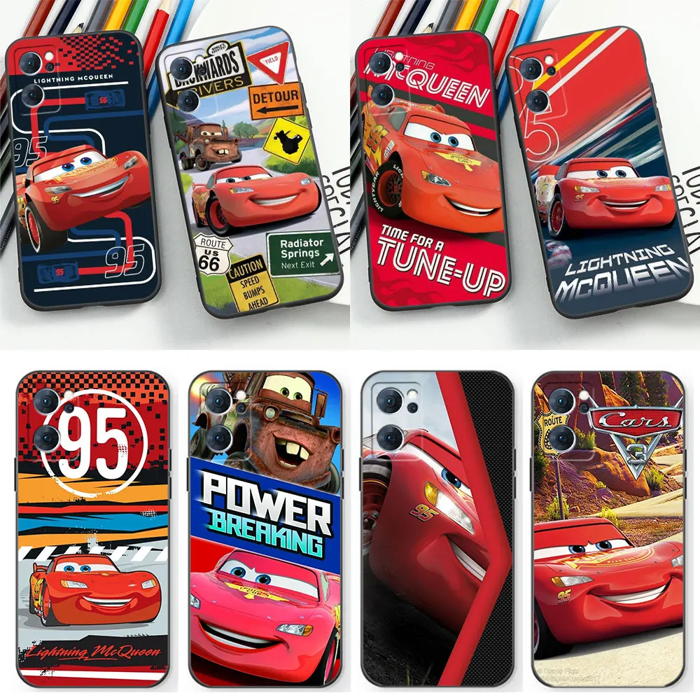 Disney Cars Lightning McQueen Phone Case For OPPO Reno 10 8 8T 7 7Z 6 5 5F 4 Find X5 X3 X2 Pro Plus Lite 4G 5G Black Soft Cover