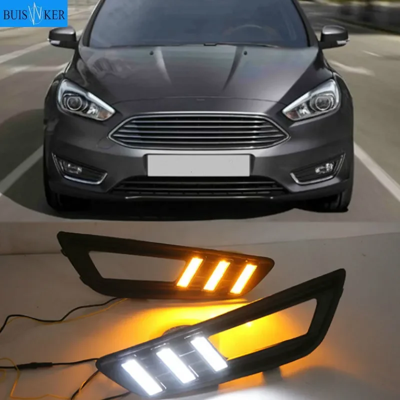 

2PCS LED Daytime Running Light For Ford Focus 3 MK3 2015 2016 2017 2018 Yellow Turn Signal Function Waterproof 12V Car DRL Lamp