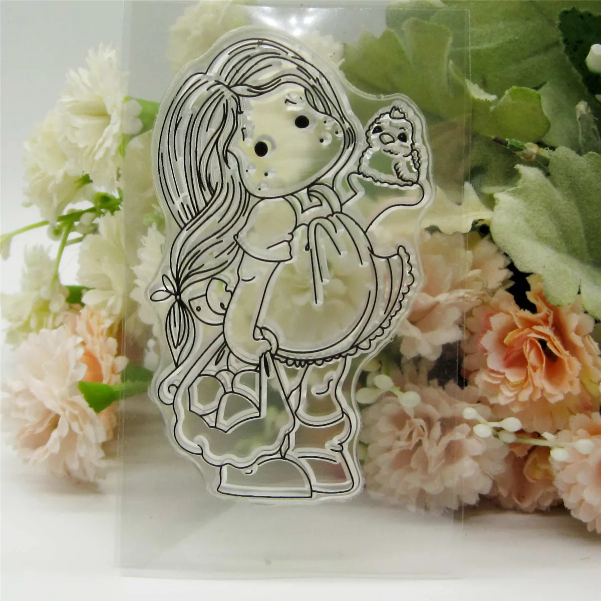 Magnolia Girl Cartoon wzór stempel i metalowa matryca do scrapbookingu, tłoczenie alfabetu rzemiosło, silikonowe przezroczyste