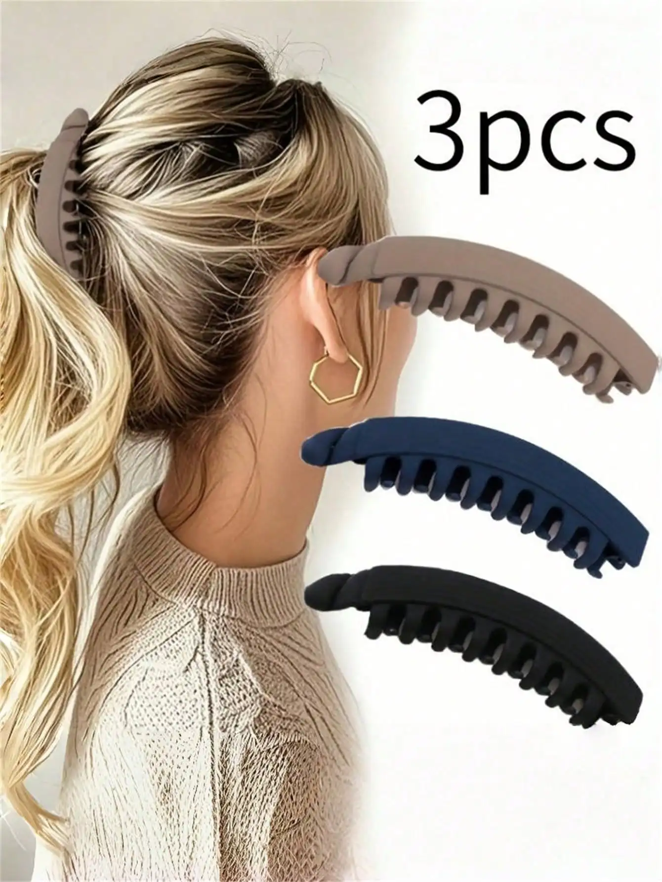 

3pcs Women's Large Banana Clip, Ample Grip, Sturdy Ponytail Clip, Vertical Clip, High-End Twist Clip, Suitable For Daily Use Hairstyle Decoration Accessory, Bohemian Elegant