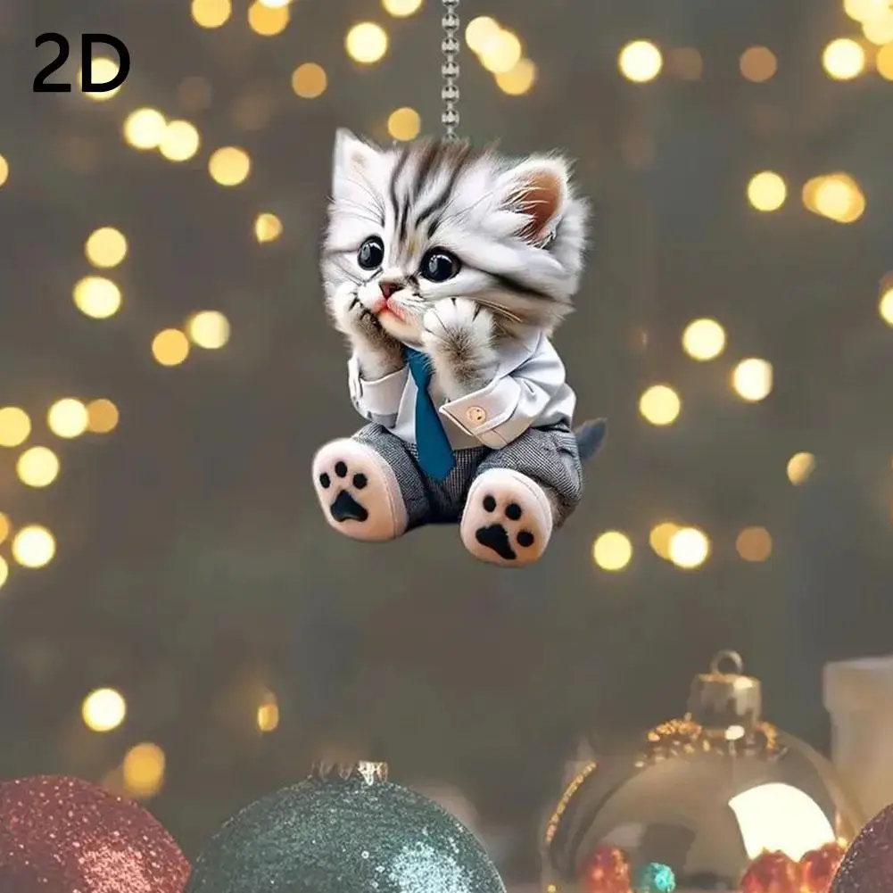 High-looking CUTE Adorable 2D Acrylic Flat Cat Pendant Or Cars Bags And Keys Hanging Ornament With Chain Cat-Shaped Keychain