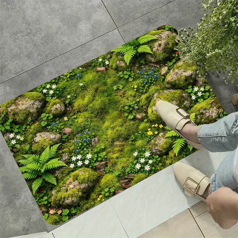 Green Artificial Moss Plant Area Rug Non Slip Washable Floor Mat For Bedroom Entryway Living Room Home Decor