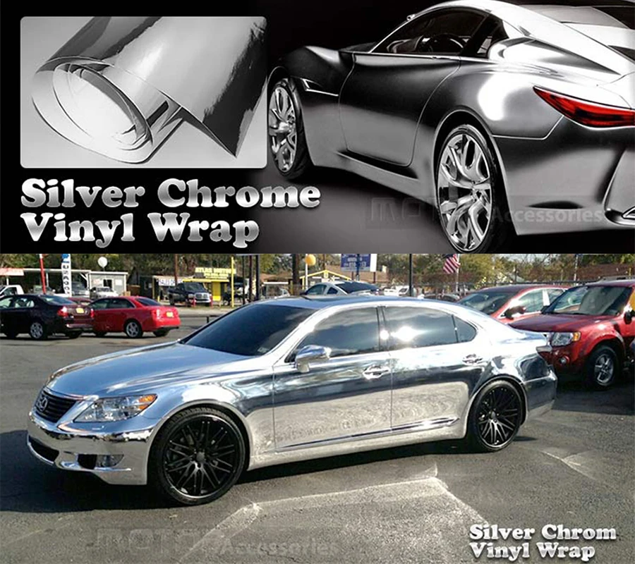 10cm X150cm Silver Chrome Mirror Wrap Vinyl Covering Film Sticker Decal Roll Sheet with Air Release Bubble Free 4inX 60in