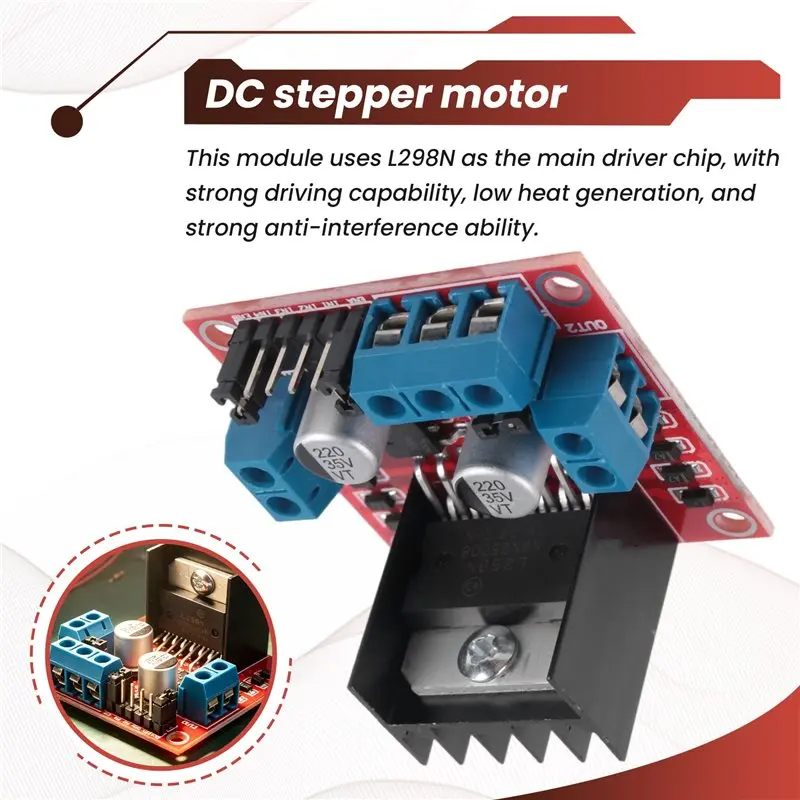 AED7-L298N Module Dual H-Bridge Stepper Motor Driver Board Module 2A/25W, Suitable For Robots And Smart Cars
