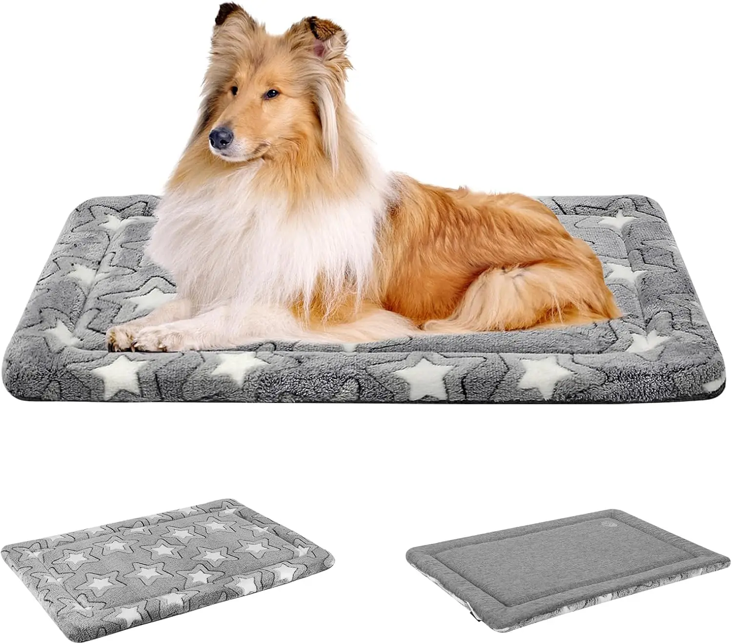 

Reversible Dog Bed Mat, Machine Washable Crate Pad, Cool & Warm, Grey Star Pattern, XXL 48x30x1.1 inches