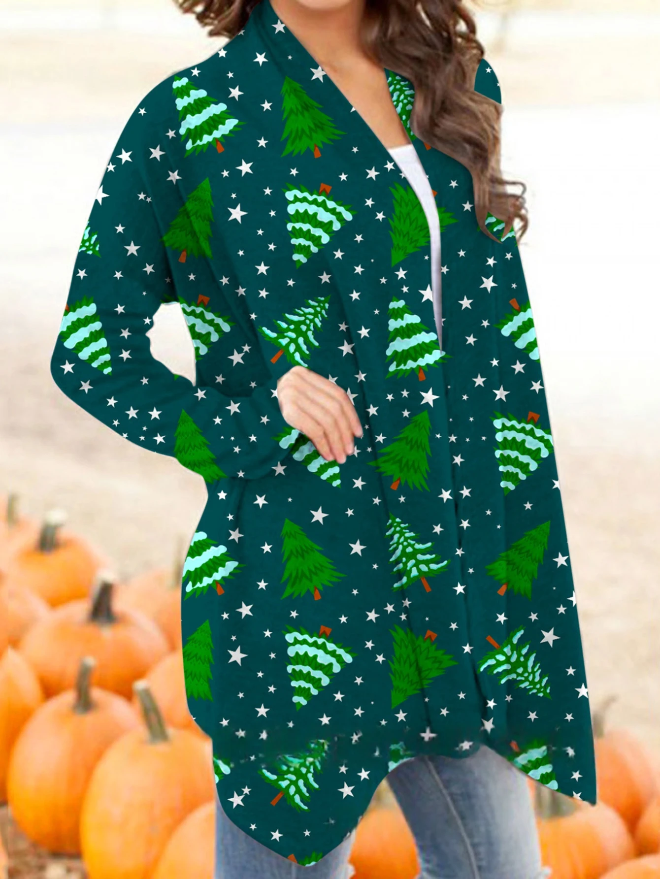 여성 캐주얼 긴팔 가디건 유럽 및 미국 스타일 독립 스테이션 크리스마스 디지털 프린트 스팟 패턴