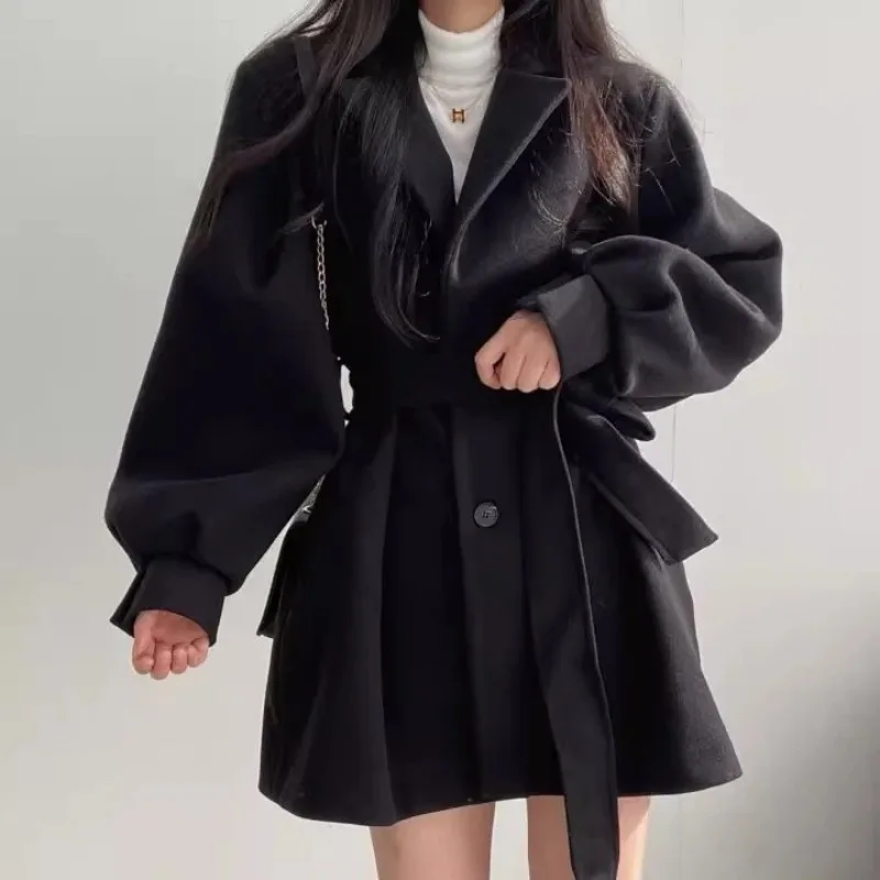 

New Fashion Style Medium-length Jacket Women's Autumn Winter Clothes Trendy Loose Long-sleeved Wool Coat