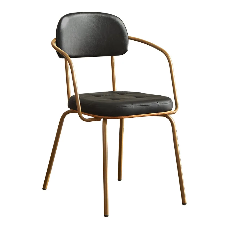 

Retro wrought iron dining chair Home with armrest backrest Medieval PU soft bag Nordic hotel cafe stool