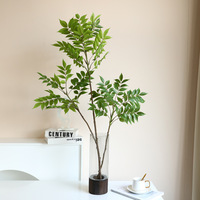 Large Artificial Plants Ficus Tree Branch Fake Lacquer Tree Plastic Banyan Plants Green Tall Palm Leaves For Home Garden Decor