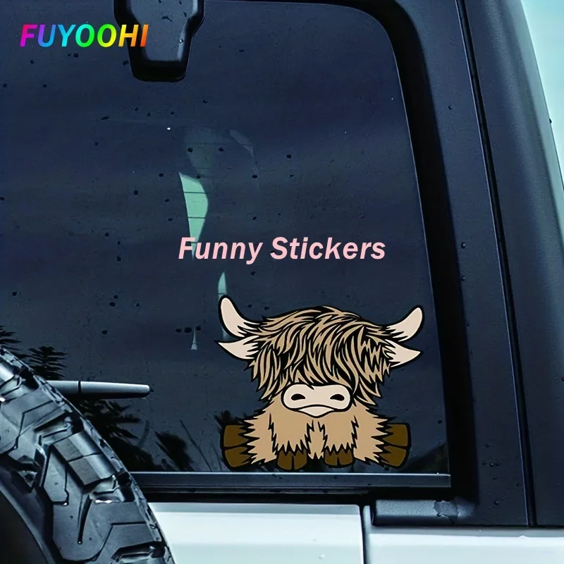FUYOOHI Car Decals Cute Highland Cow Car Sticker Diy Motorcycle Laptop Decal Skateboard Bike Bumper Window Sticker Unisex