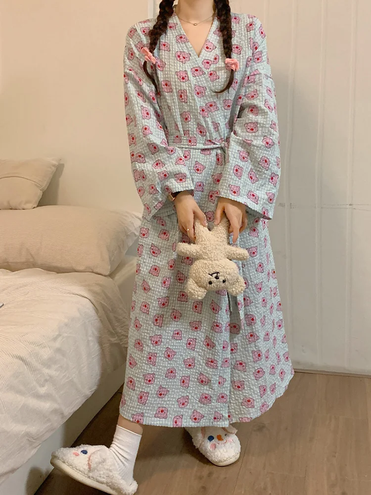 Home Long Sleeve Cartoon Pig Cute Autumn Long nightgown Women Loose Casual Vacation Sleepwear Princess Japanese Sweet Sleep Tops