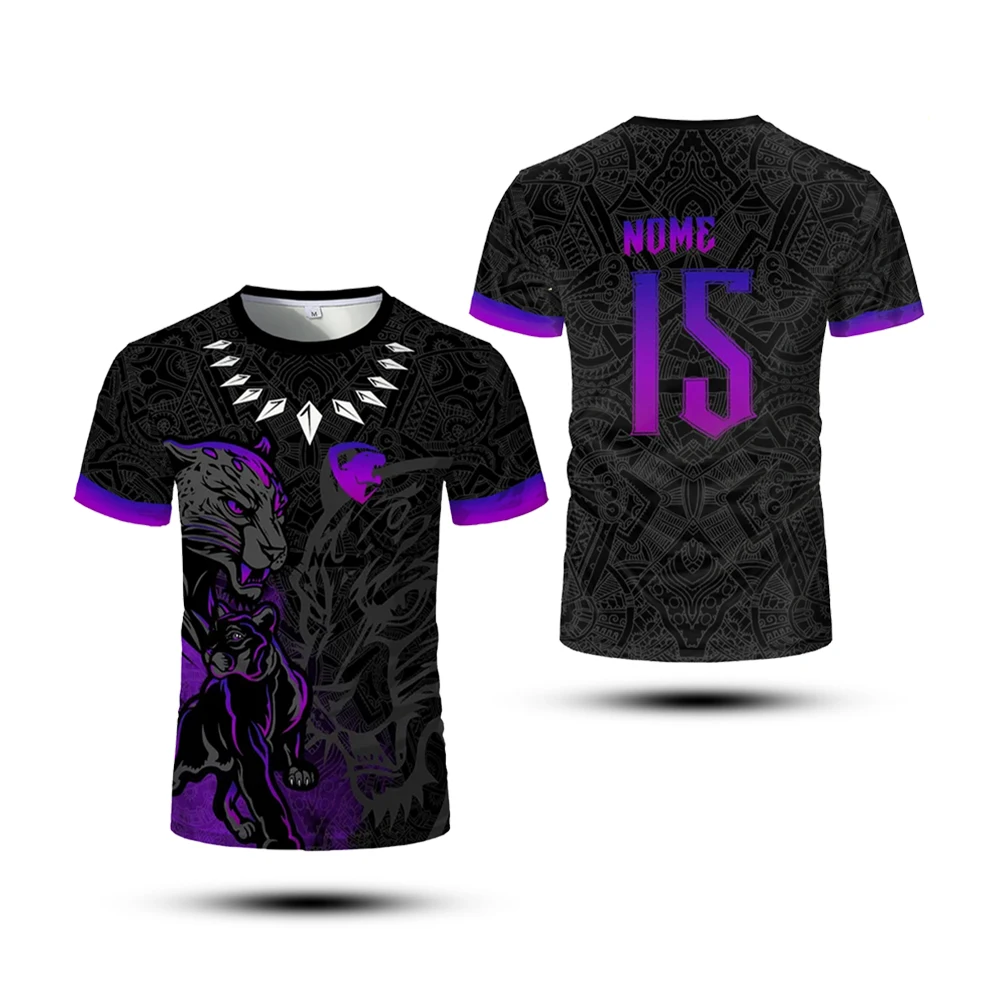 

New Summer Men's T-shirt Sports Top Printed Black Panther Training Jersey Quick-drying Breathable And Comfortable Football Shirt