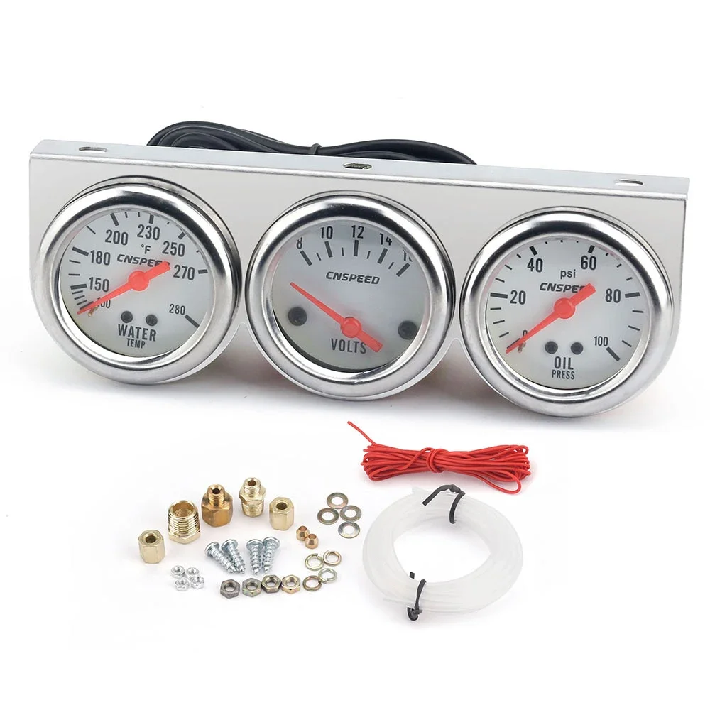 Universal Car 2'' 52mm Chrome Volt Water Temp Gauge Oil Pressure Gauge Triple 3 Gauge Set Gauges Kit