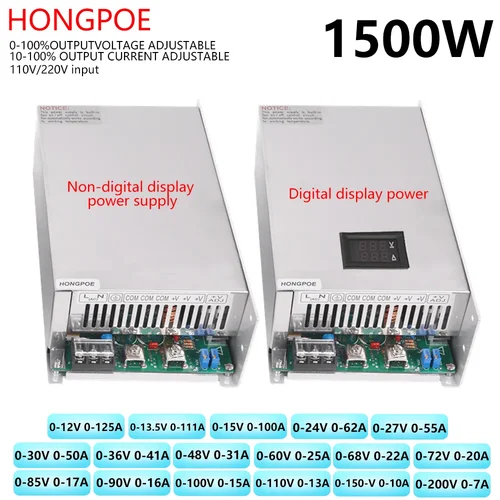 Imagen 1 del producto Fuente de alimentación ajustable de 1500W 0-12V 15V 24V 27V 30V 36V 48V 60V 68V 72V 85V 90V 100V 110V 150V 200V AC-DC de potencia de pantalla Digital