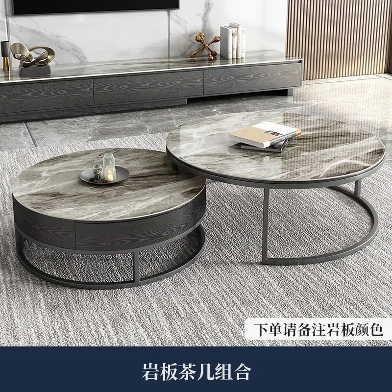 A  New Italian rock slab coffee table round storage Nordic style light luxury modern simplicity