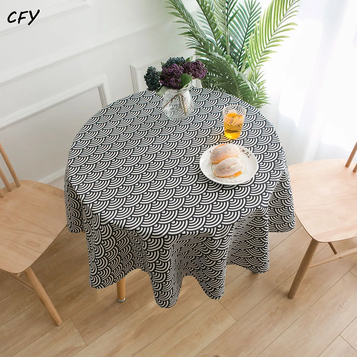 Cotton Linen Japanese Tablecloth Navy Blue  Round Tablecloth Chicken Dining Table Cover Coffee Table Cloth Round Tablecloth