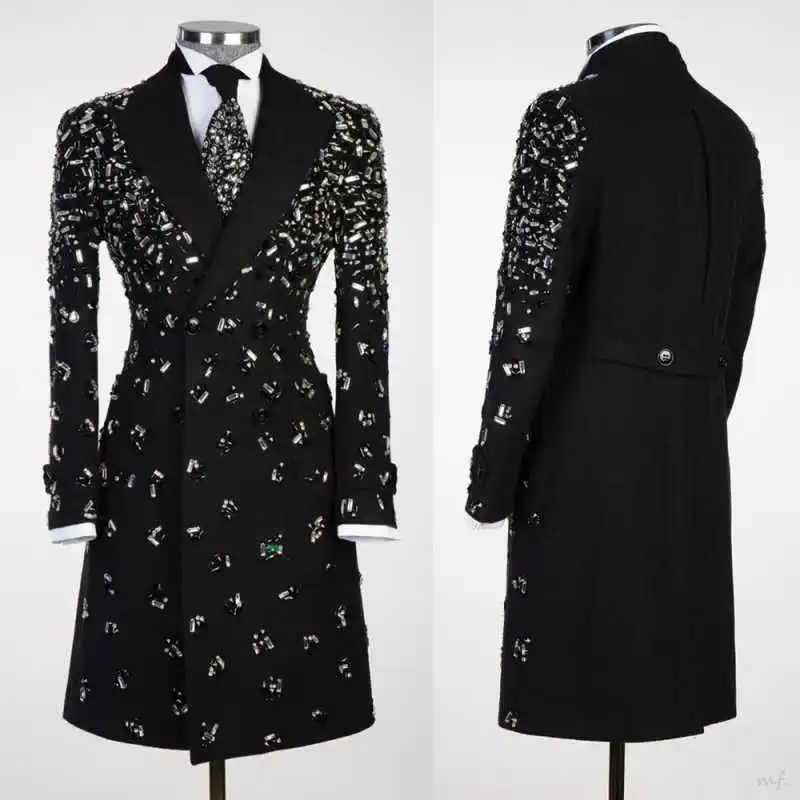 

Luxury Crystals Men Suits 1 Pieces Glitter Beaded Groom Wedding Tuxedos Male Prom Customized Slim Customized