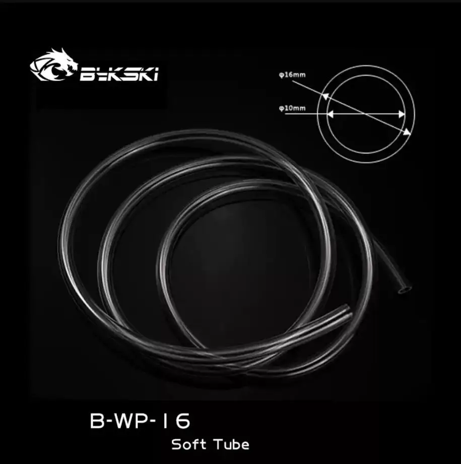 Bykski-Tubulações transparentes da mangueira da água, 10mm diâmetro interno mais 16mm diâmetro exterior, tubo do PVC, 1 m pelo PC