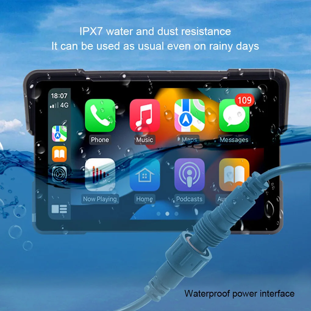 7 'شاشة تعمل باللمس دراجة نارية مشغل وسائط متعددة IPX7 مقاوم للماء لتحديد المواقع والملاحة مسجل لاسلكي CarPlay أندرويد السيارات بلوتوث